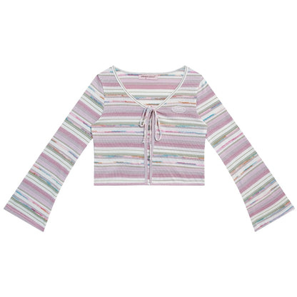 Cardigan court à rayures contrastées 