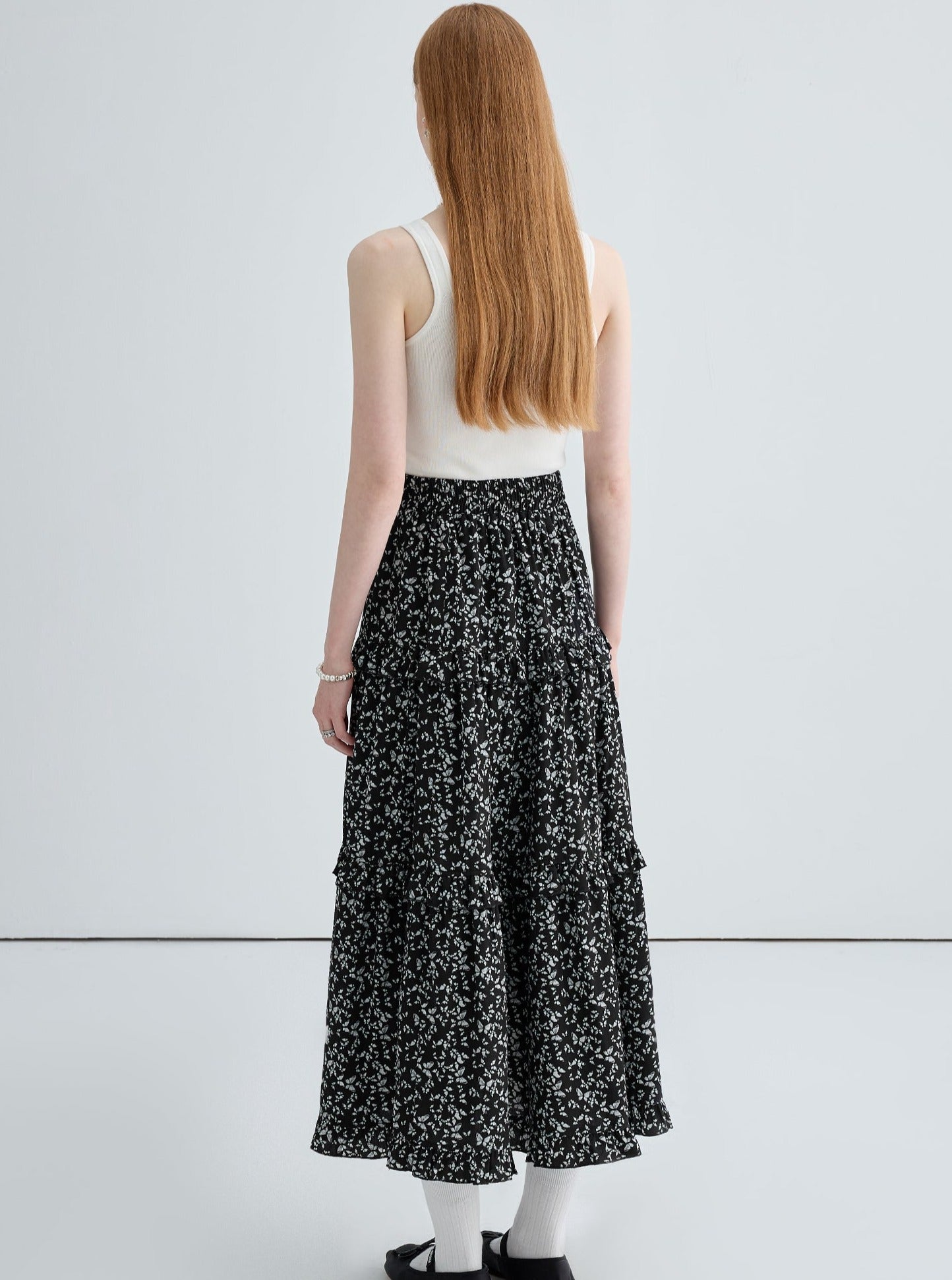High Waist A-Line Retro Print Long Skirt