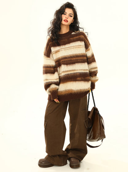 Amerikaner Retro Mohair gestreieter Pullover