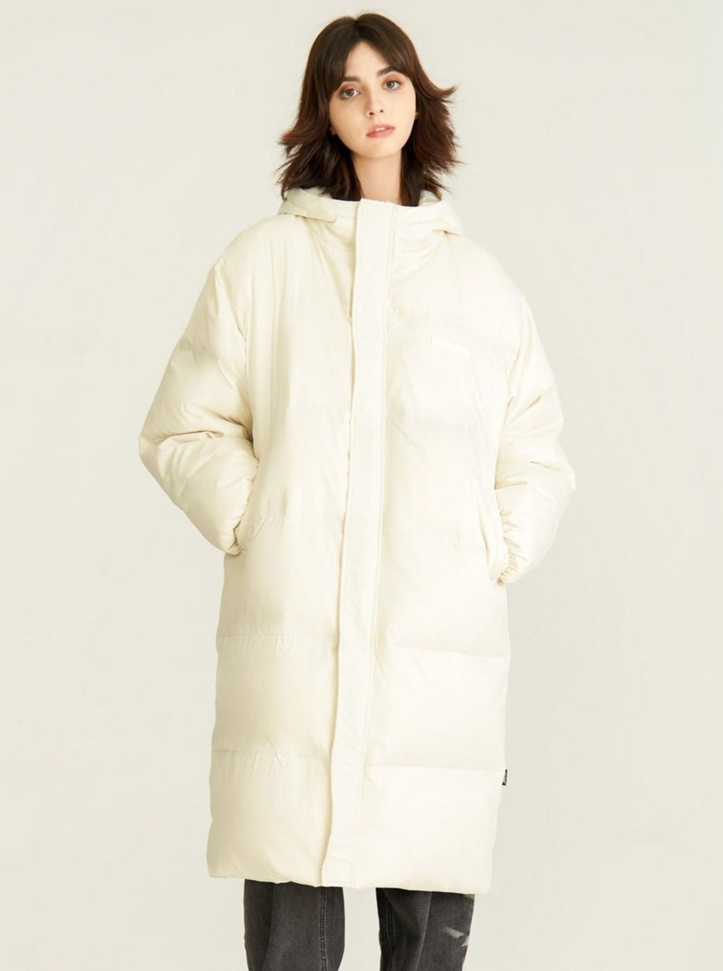 LONG HOODED COUPLE DOWN JACKET
