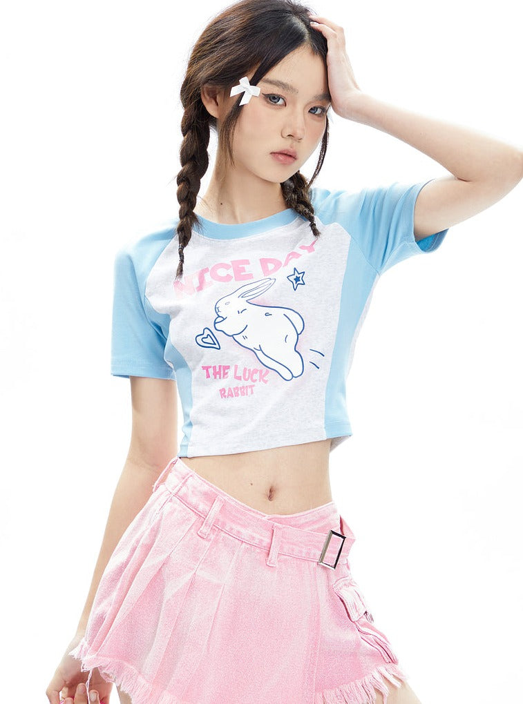 American Round Neck Rabbit Print Top