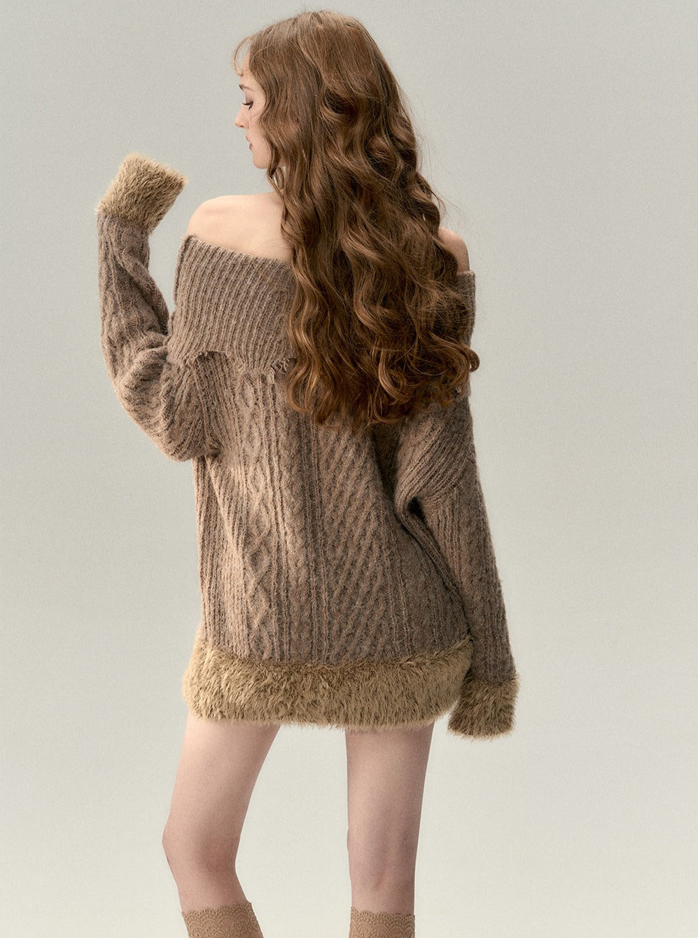 One-shoulder slant-shoulder two-wear knitted dress