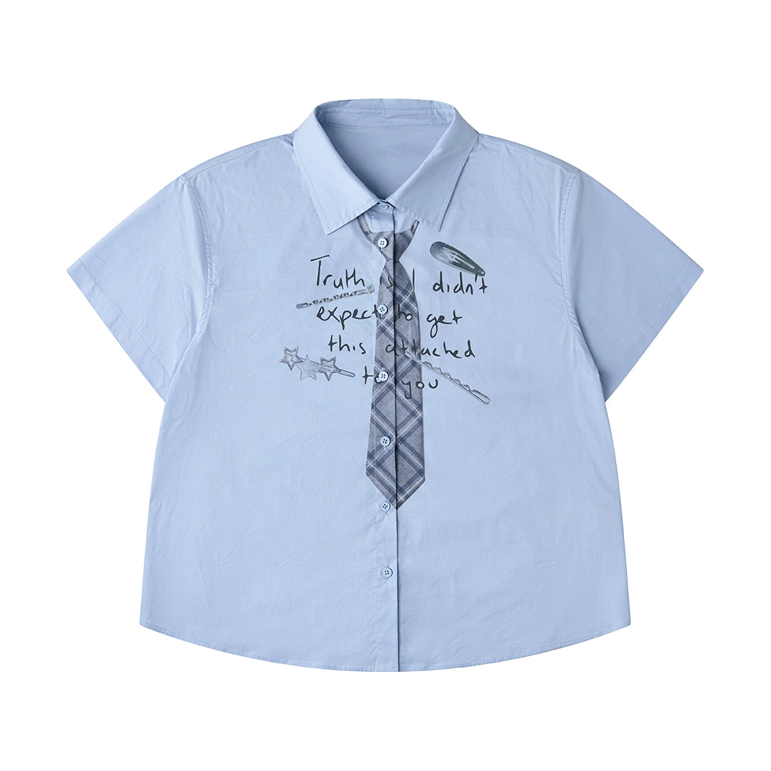 Glasses Letter Print Short Sleeve Shirt