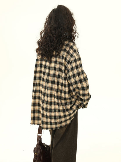 American retro merald plaid checked shirt