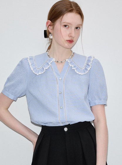 Blue and White Doll Collar Top