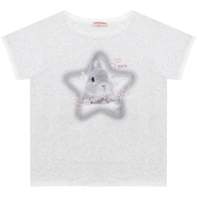 Star Rabbit Lace Short Sleeve T-shirt