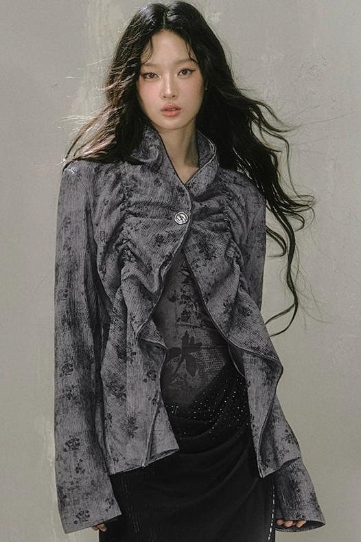 텍스처드 중국 자켓 & 스커트 세트 