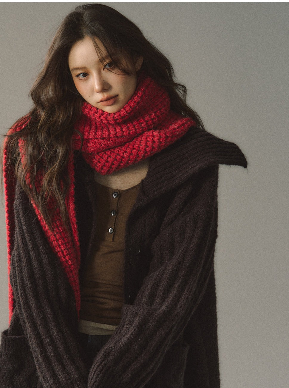 Korean Version Warm and Versatile Thickened Waffle  Scarf