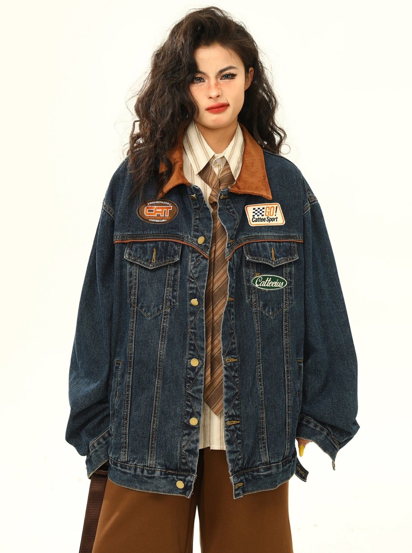 American retro denim blue coat