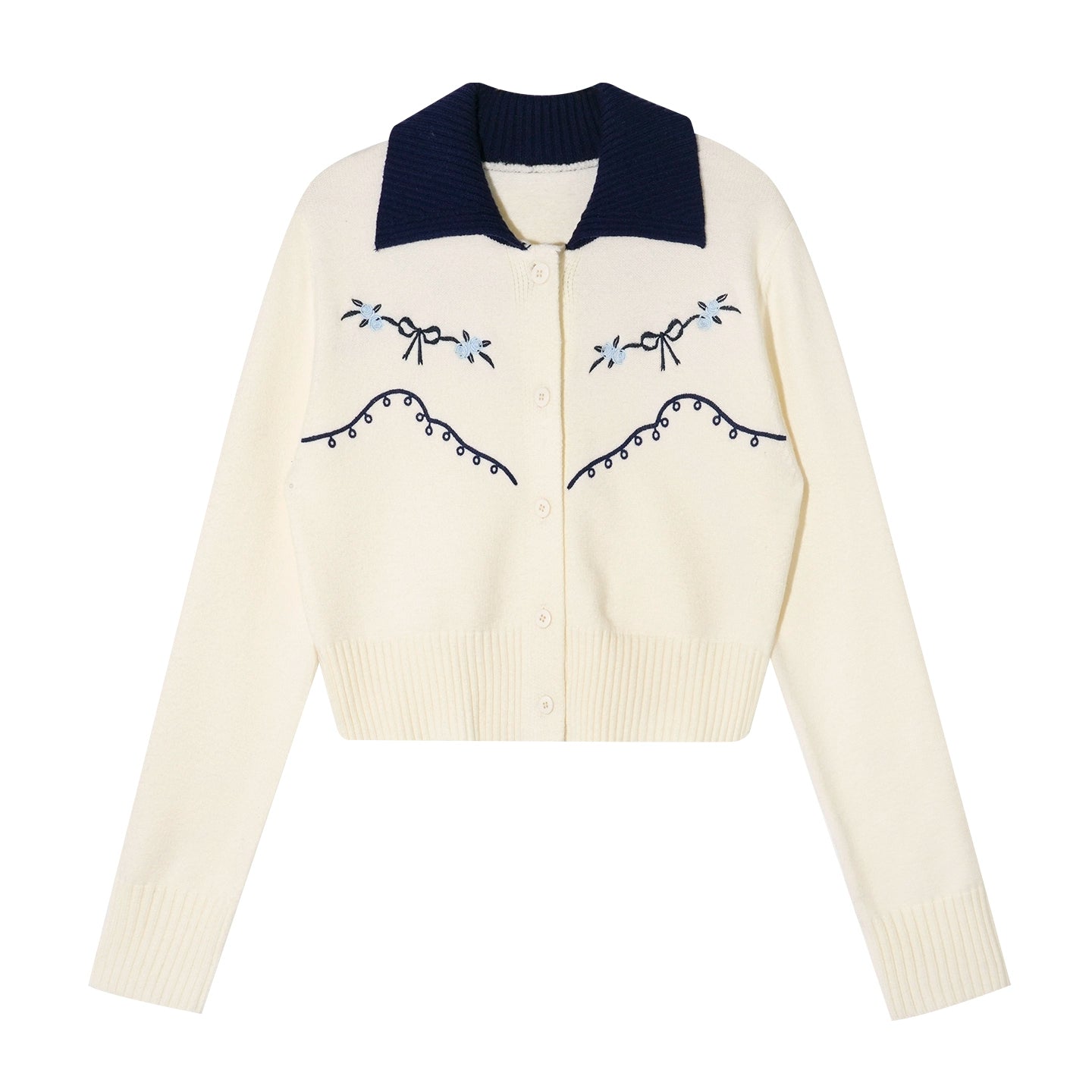 Color-Blocked Embroidered Cardigan