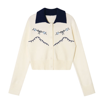 Color-Blocked Embroidered Cardigan