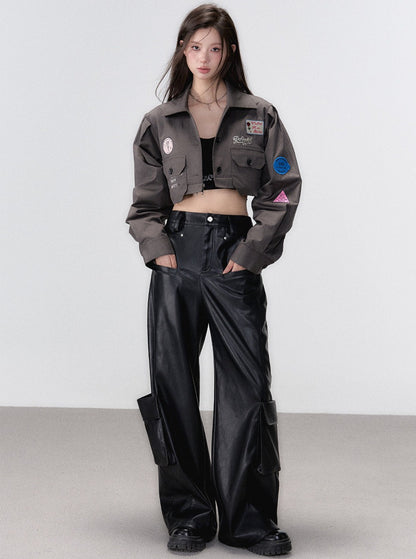 Loose pu leather pants