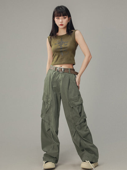 Casual Straight Leg Pocket Cargo Pants