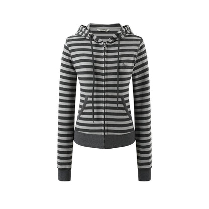 Contrasting Striped Vintage Hooded Cardigan