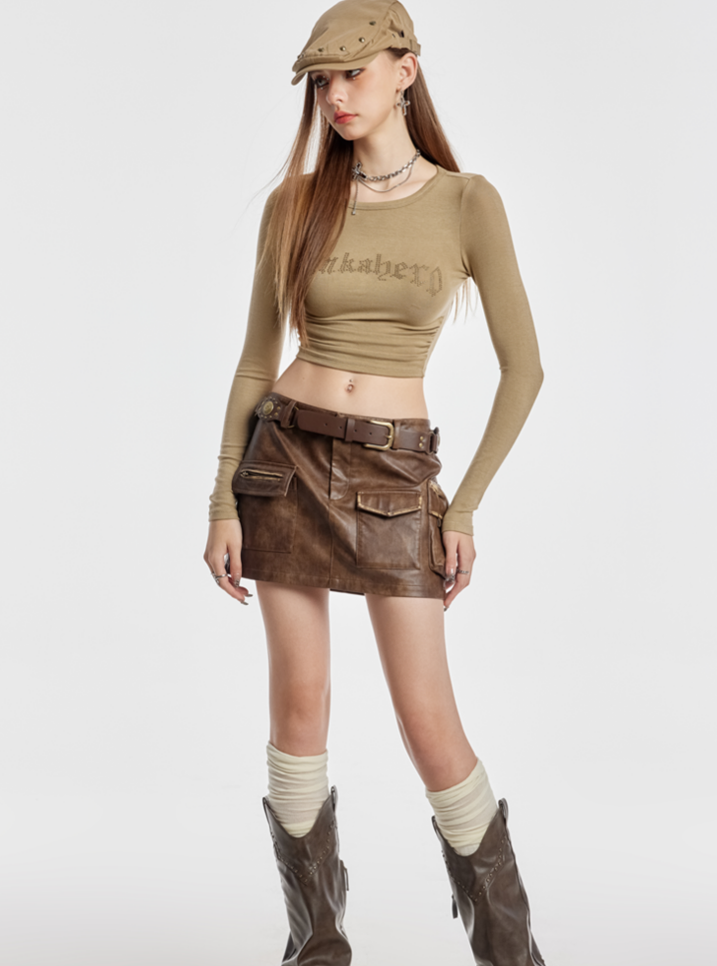 Khaki Crew Neck Long Sleeve T-Shirt