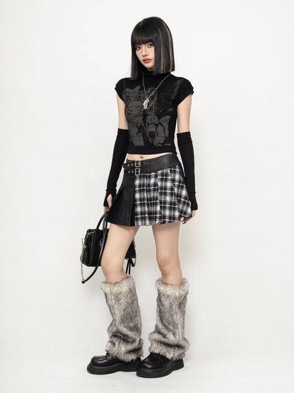 Stitching Design Plaid Skirt