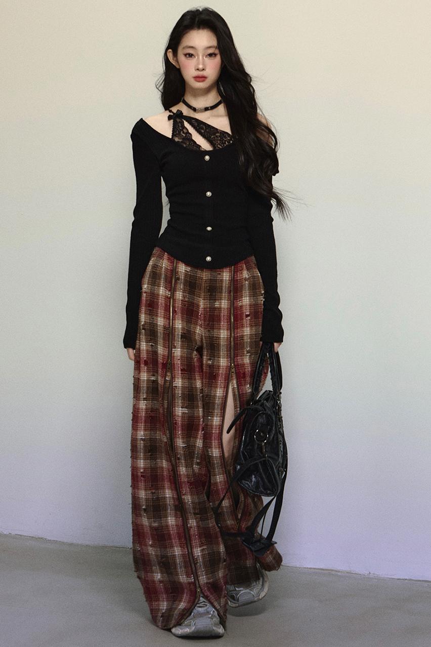 Art Academy Plaid Wide-Leg Pants