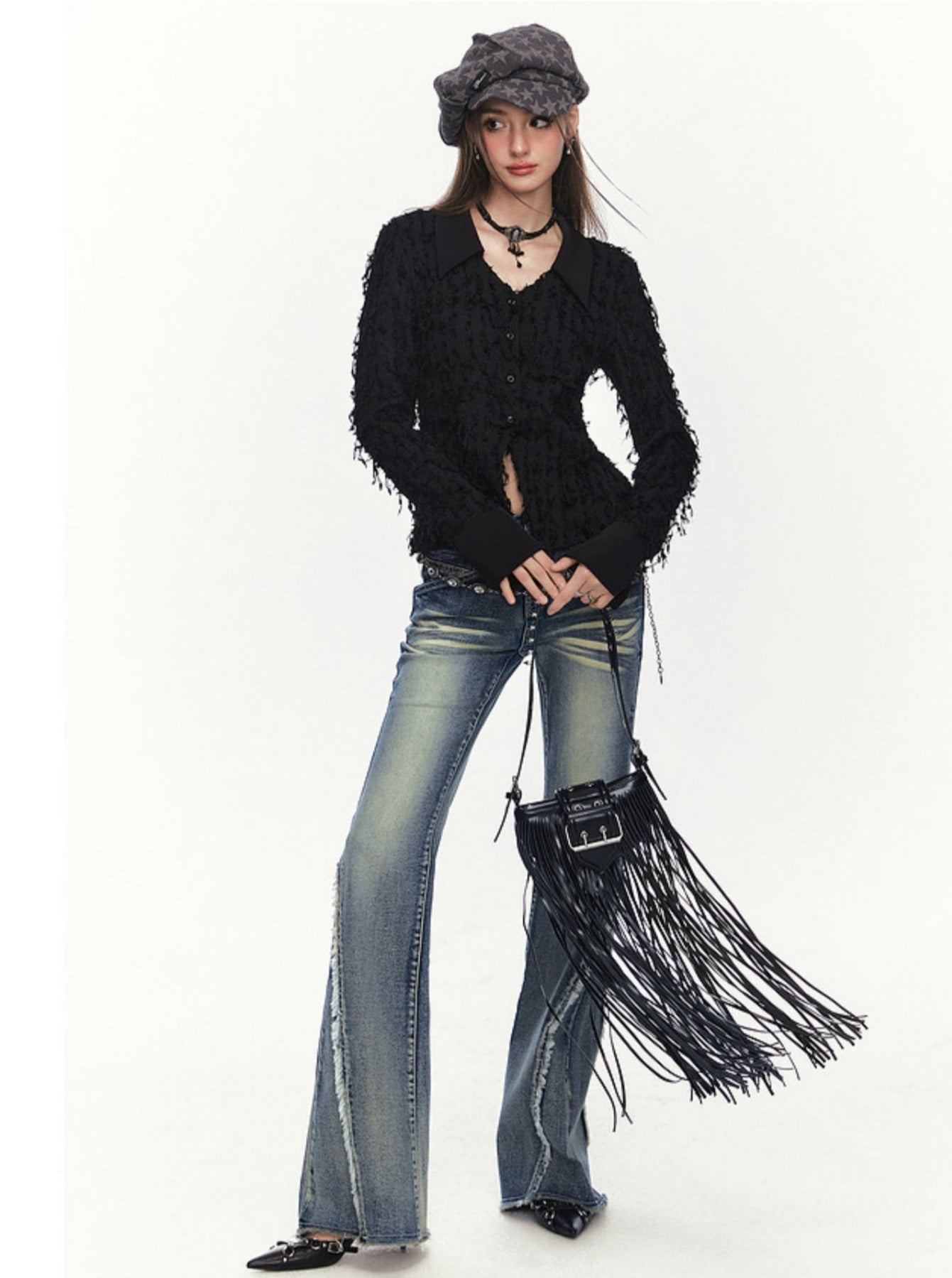 Long Sleeve Tassel Wool Top