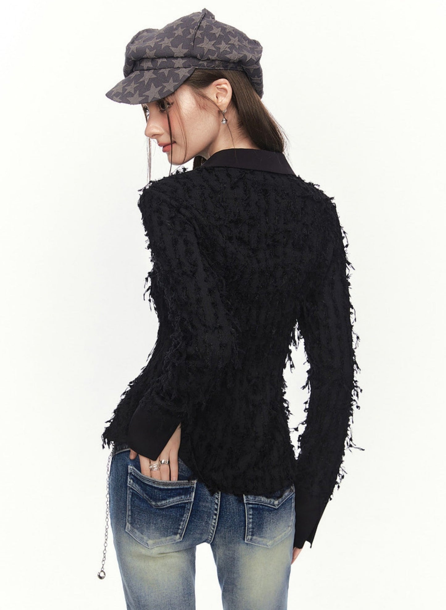 Long Sleeve Tassel Wool Top