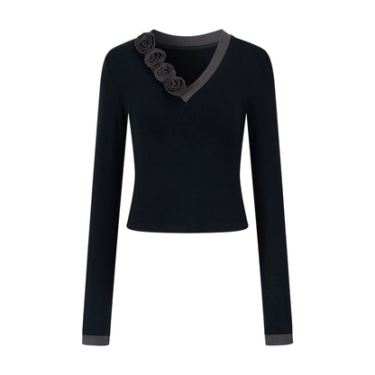 Elegant V Neck Flower T-Shirt