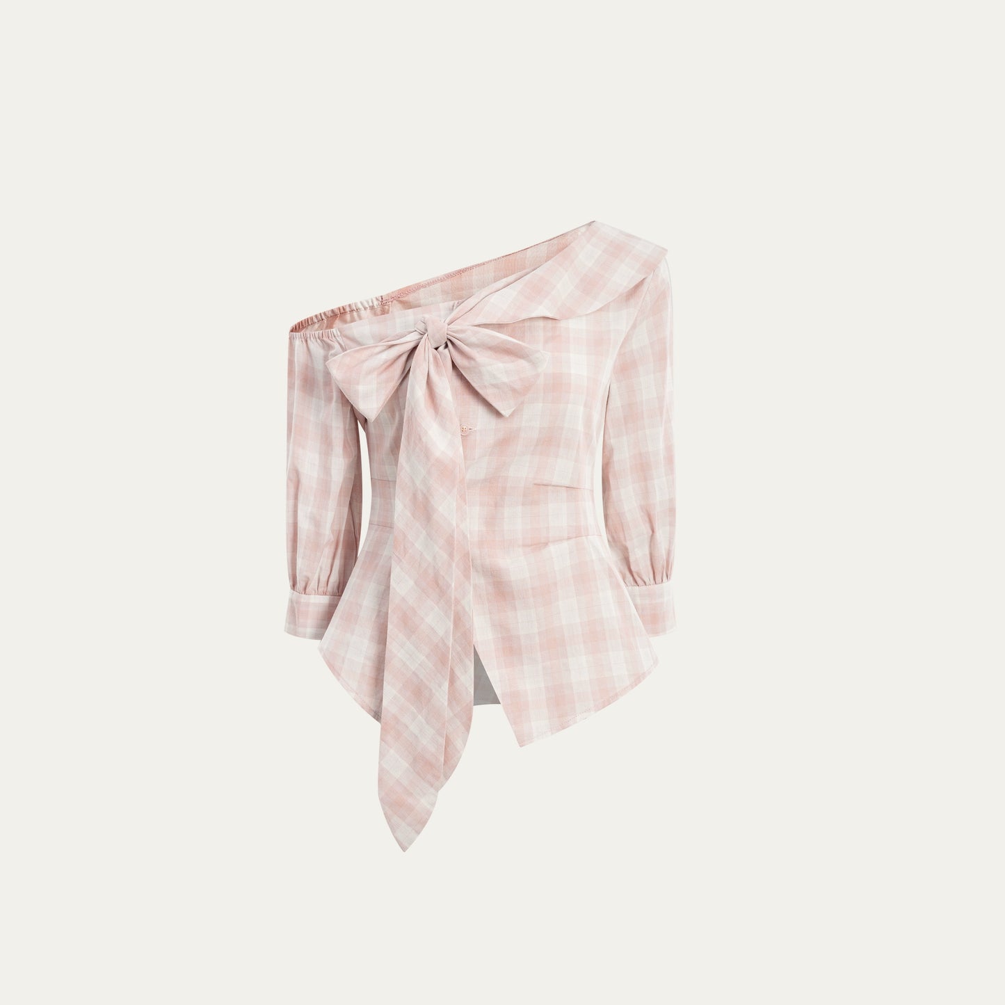 Plaid Bow One-Shoulder Waist Shirt
