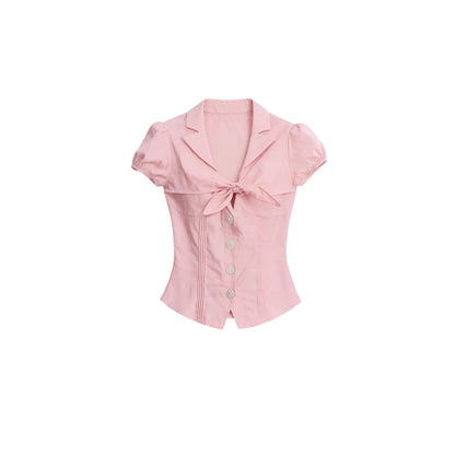 Textured Hollow-Out Tie-Up Blouse Set-Up
