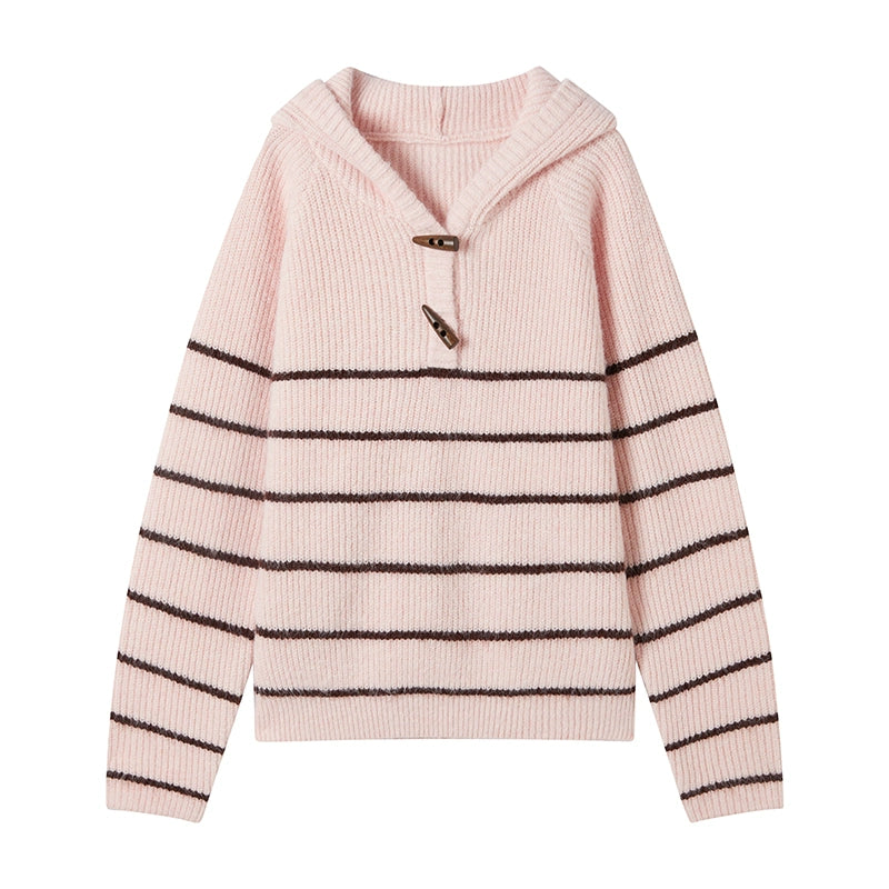Hooded Striped Knit Sweater