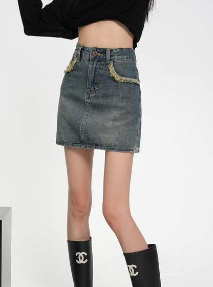 SRYS American Street Wash Distressed Raw Edges High Waist Denim Rock Rock Sommer Rock New Women's Skirt