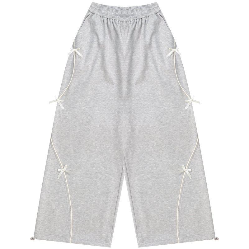 Gray Bow Wide-Leg Sweatpants