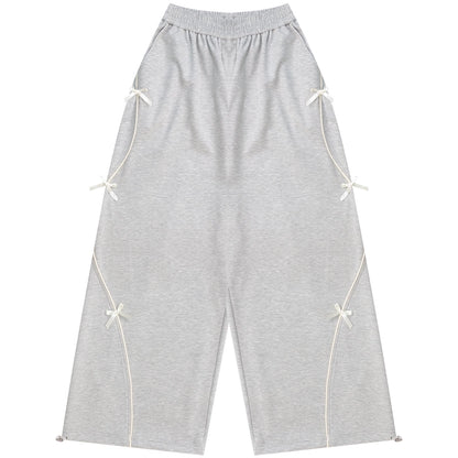 Gray Bow Wide-Leg Sweatpants