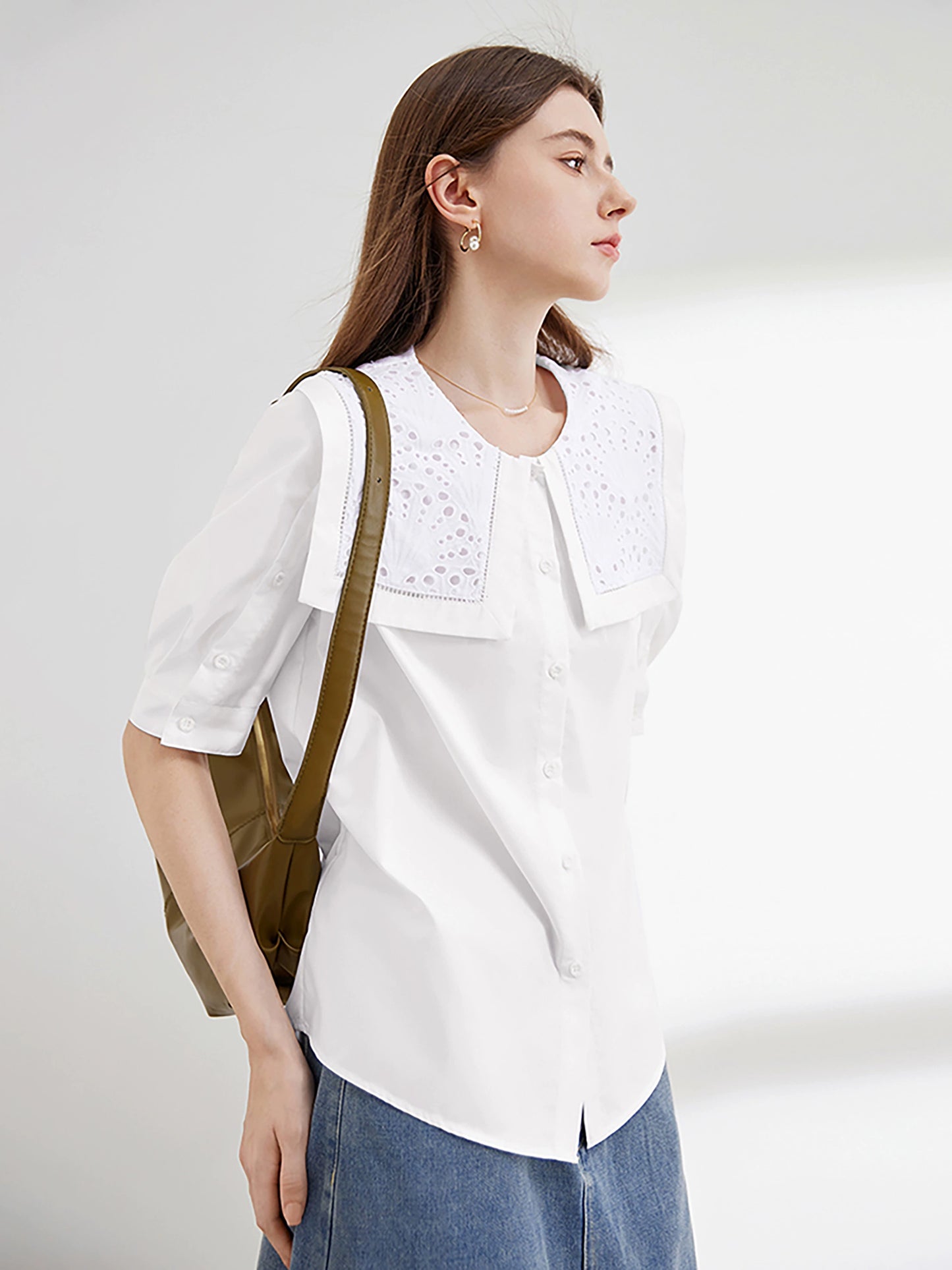 White Embroidery Design Short Shirt