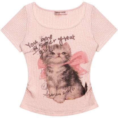 American Retro Cute Cat Top