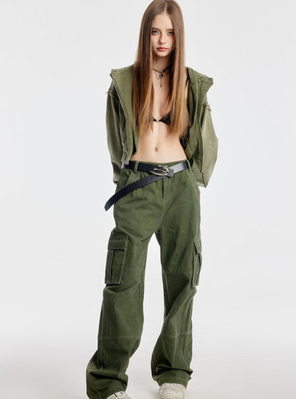 Army Green Straight Cargo Pants