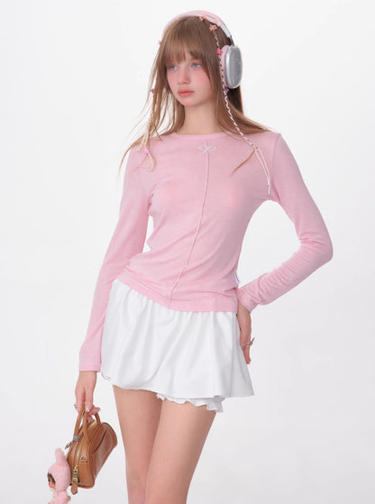 Retro Thin Slim Bow Knit Top