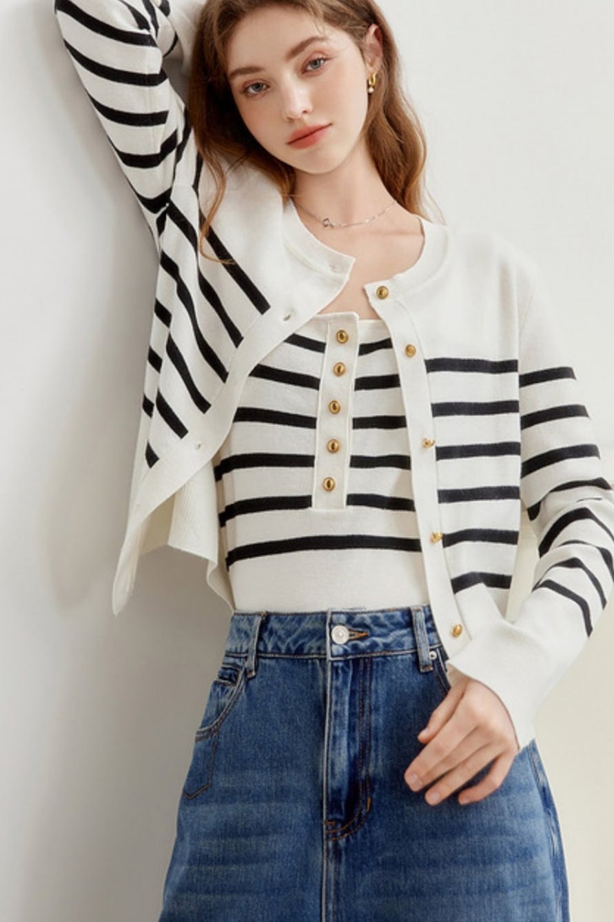 Striped Wool Cardigan Set