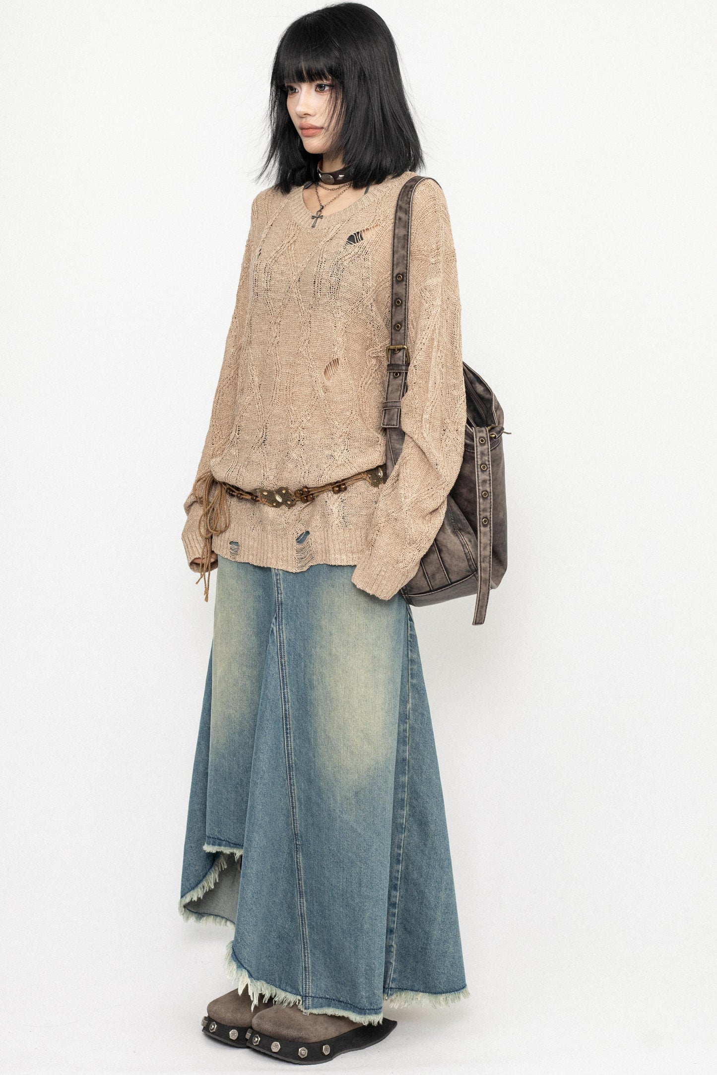 Long Sleeve Mesh Knit Top