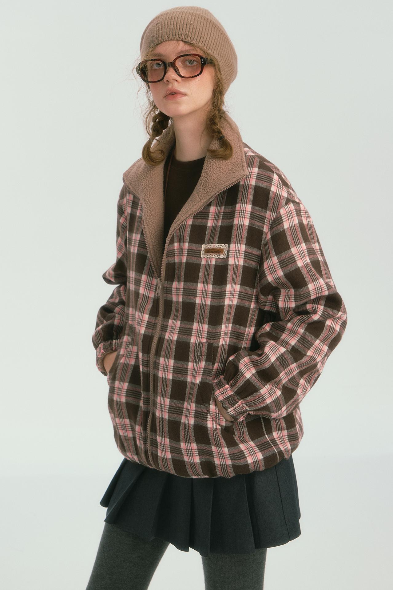 Double-Sided Plaid Fleece Jacket