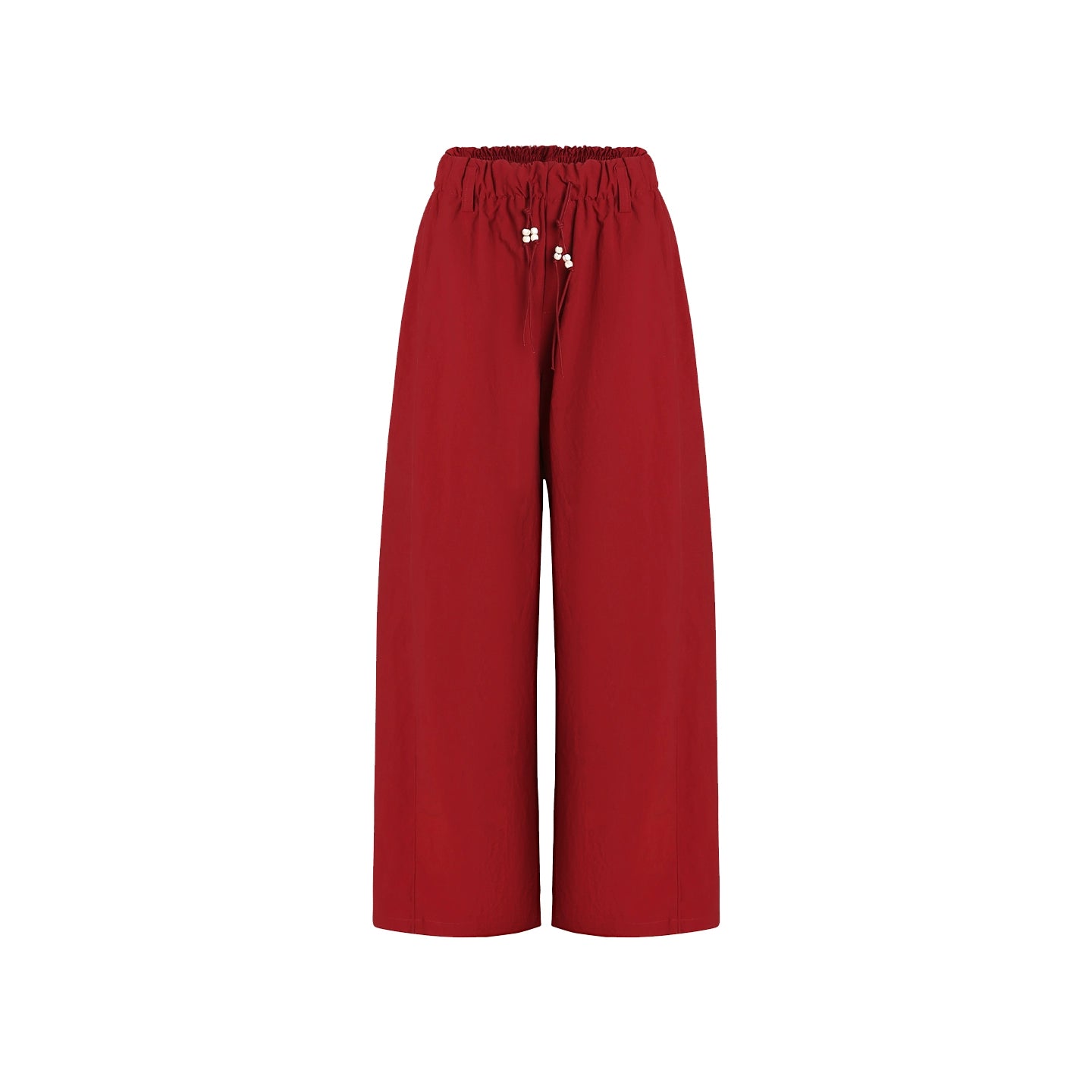 Retro Red Drawstring Bead Sporty Straight Pants
