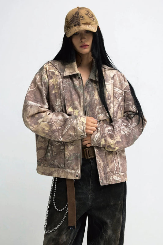 Camouflage Vintage Roll-Lapel Cargo Jacket