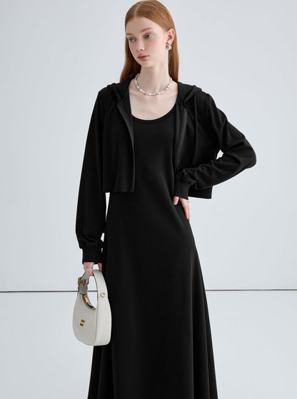 Black Slim Temperament Vest Dress Set