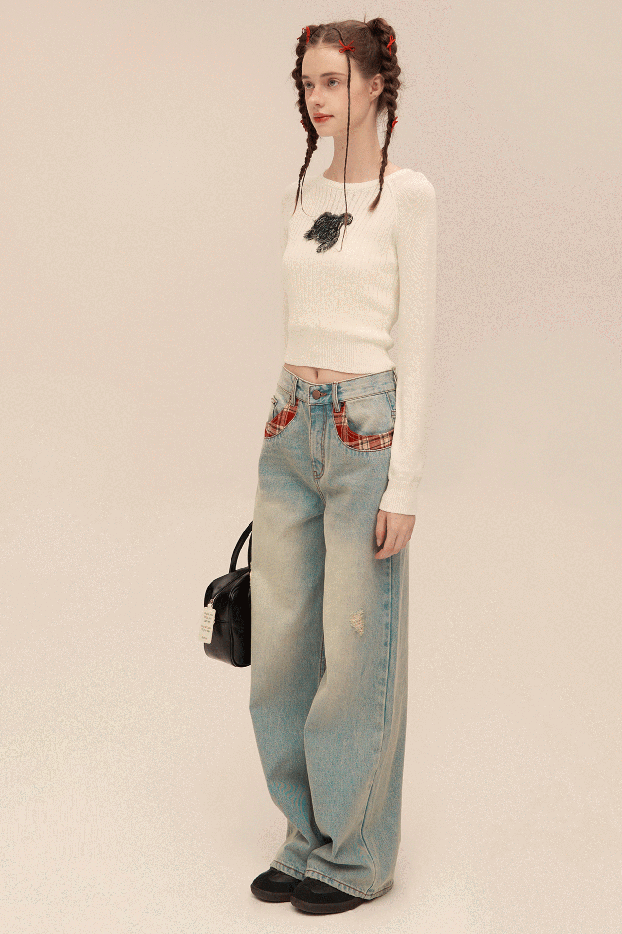 Distressed Retro Straight Jeans