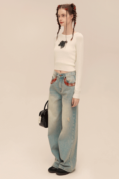 Distressed Retro Straight Jeans