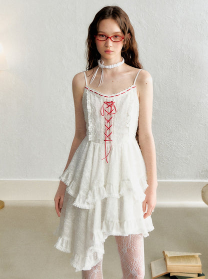 Irregular Texture Lace Slip Dress