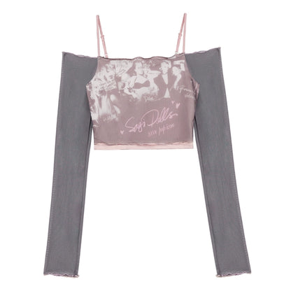 Rose Mesh Suspenders Slim T-Shirt