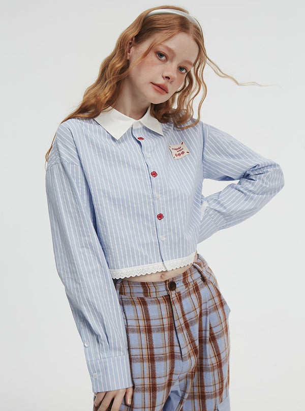 Short blue striped shirt