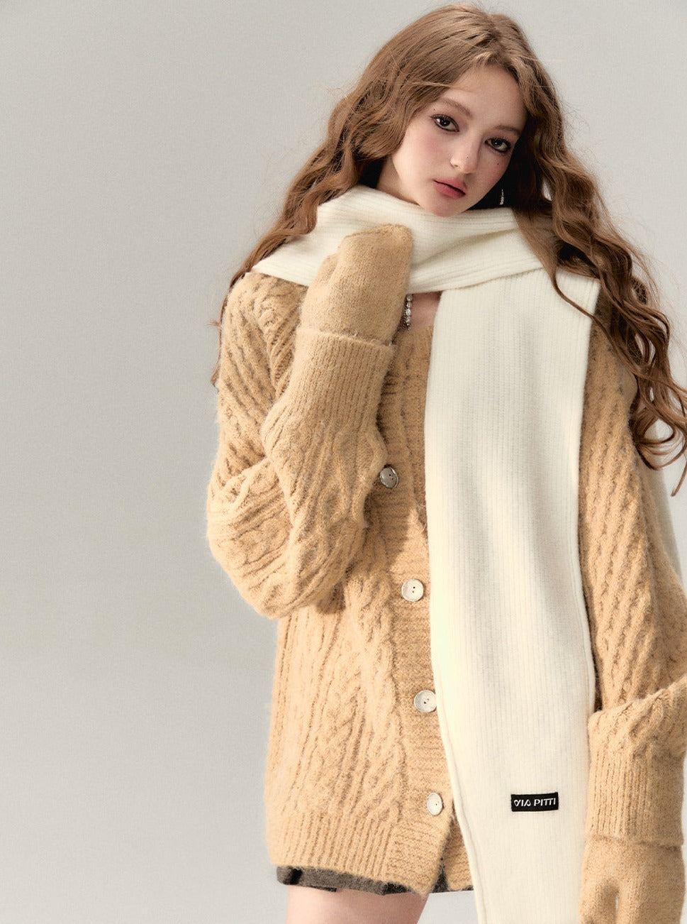 V-neck knit sweater coat set