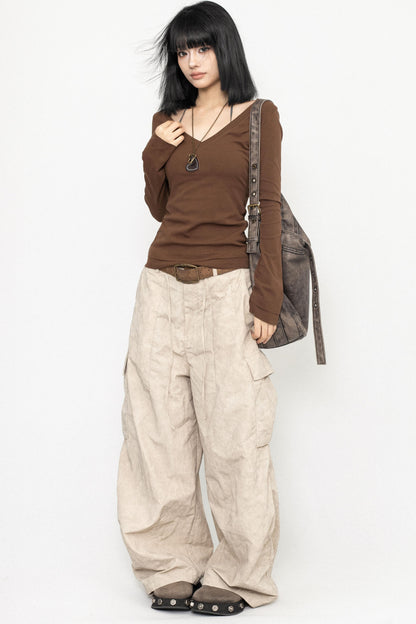 Retro V-neck Basic Top