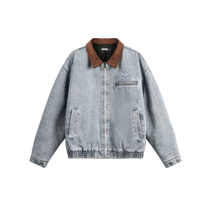 Distressed Lapel Denim Cotton Jacket