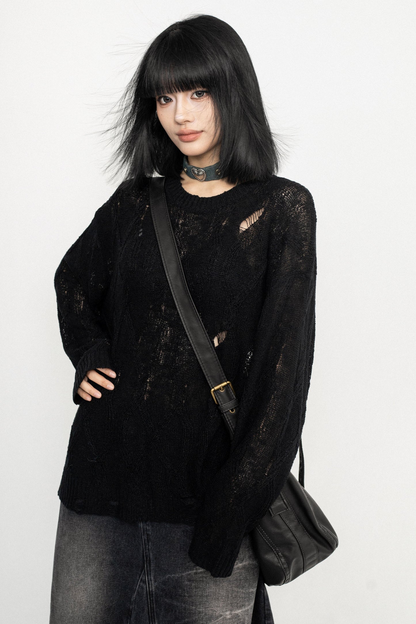 Long Sleeve Mesh Knit Top