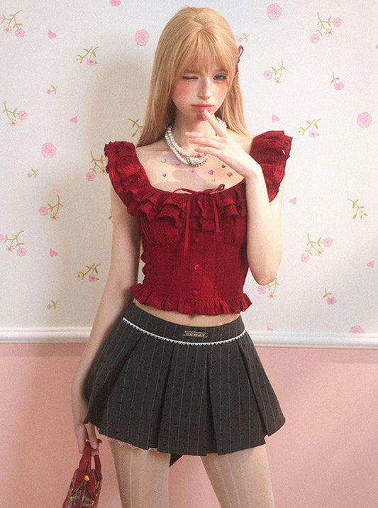 Sweetheart Red Flying Sleeve Crop Set-Up